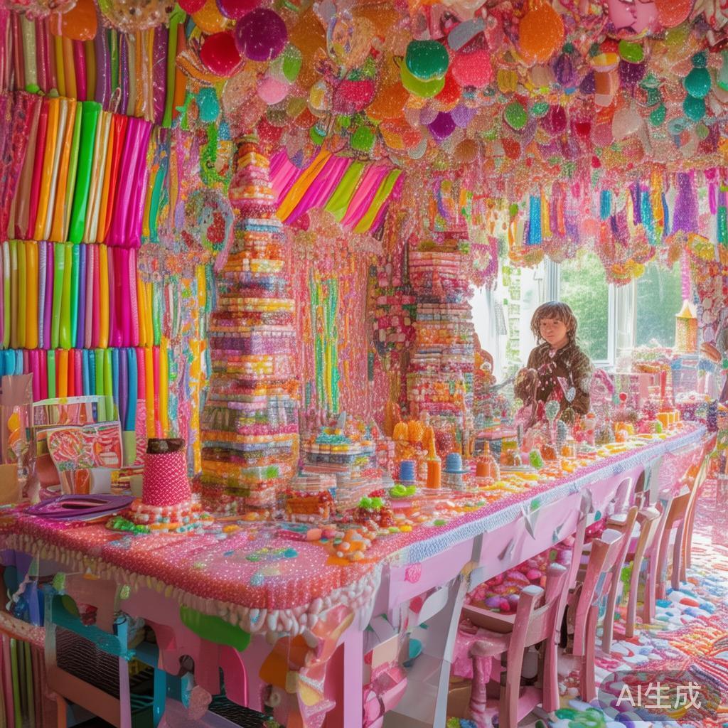 为了让派对更具吸引力，可以在布置上融入大量糖果元素