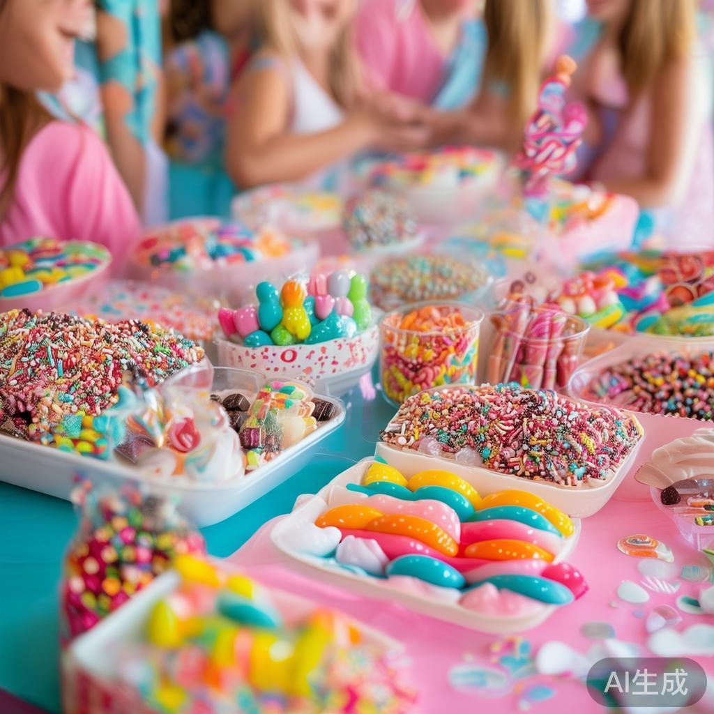 尽情沉醉在派对中丰富多彩的糖果盛宴享受时光 利用糖果作为主题元素,可以设计出许多互动性强、趣味